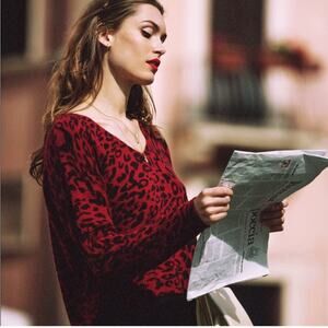 Rails Gracie sweater mob wife aesthetic red cheetah animal print wool cashmere
